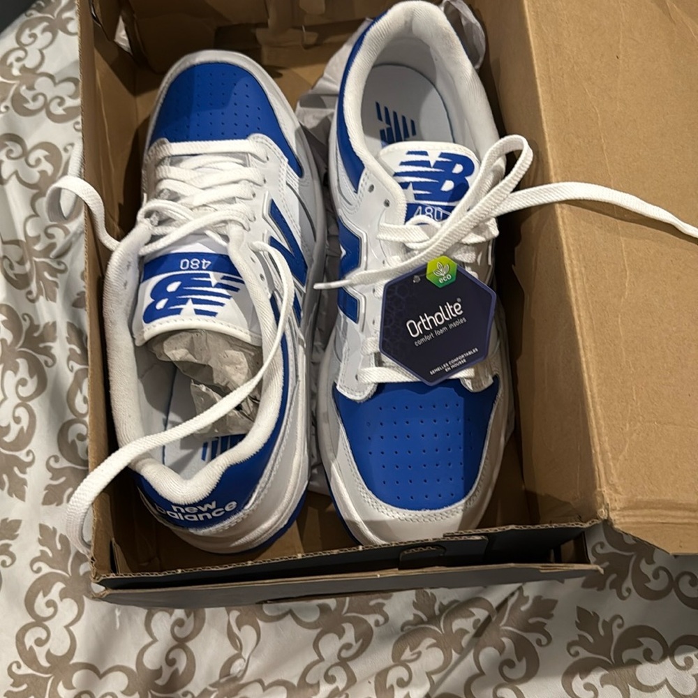 New Balance 480 Men's White and Blue Sneakers - Picture 7 of 9